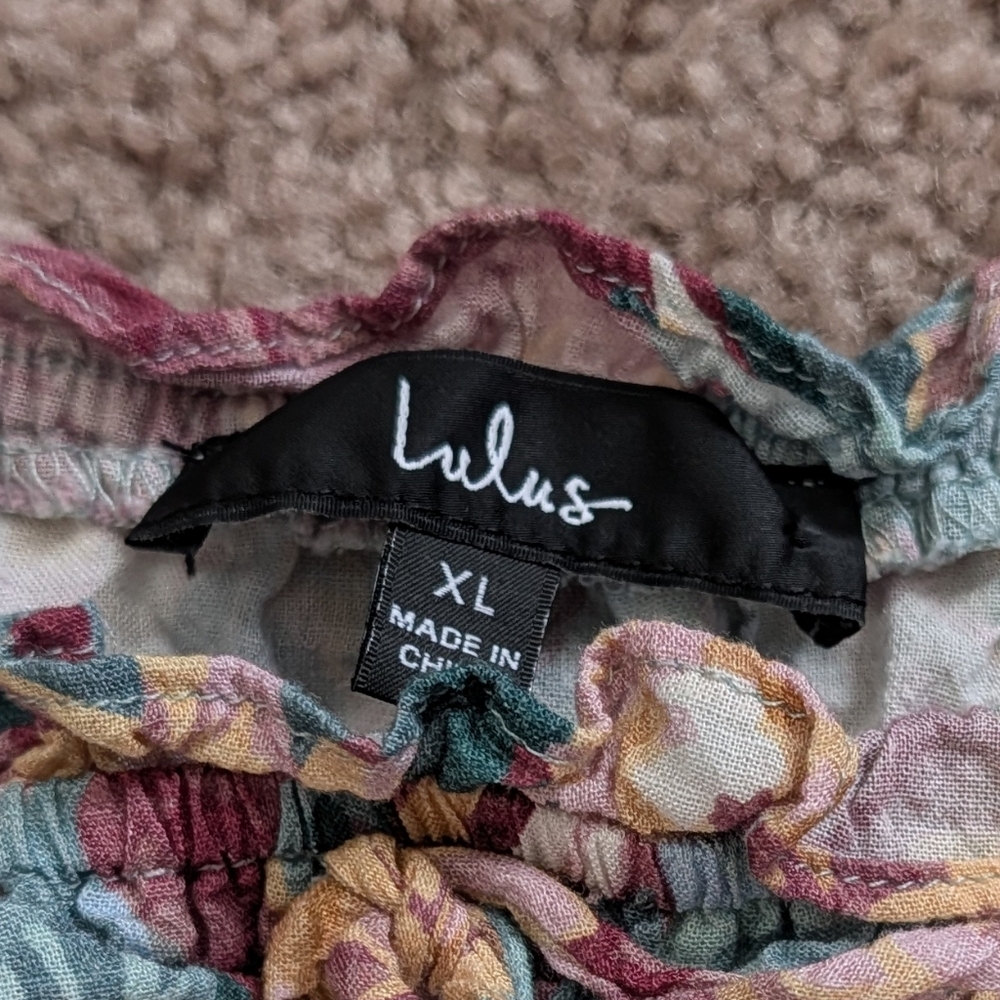 Lulus Blue Pink White Floral Ruffled Smocked Bodice Midi Sundress Size XL - Picture 5 of 9